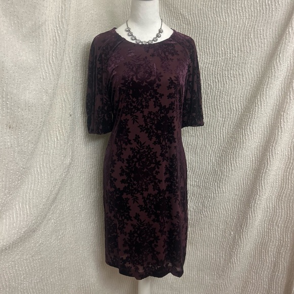 Tommy Hilfiger Dress Size 12 Purple Velvet Floral Cocktail Midi Retro Y2K - Picture 1 of 15